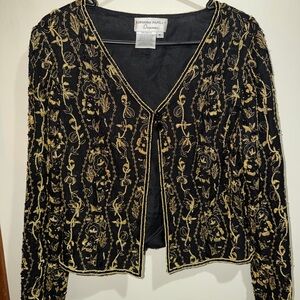 Adrianna Papell Black Silk Occasion Jacket with Beaded Trim